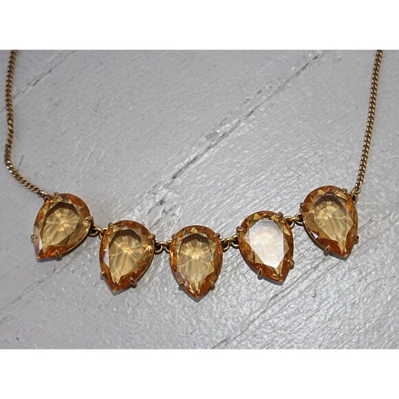 J Crew - Signed Costume Jewelry - Teardrop Topaz Statement Necklace, 5 Stones - Picture 3 of 7